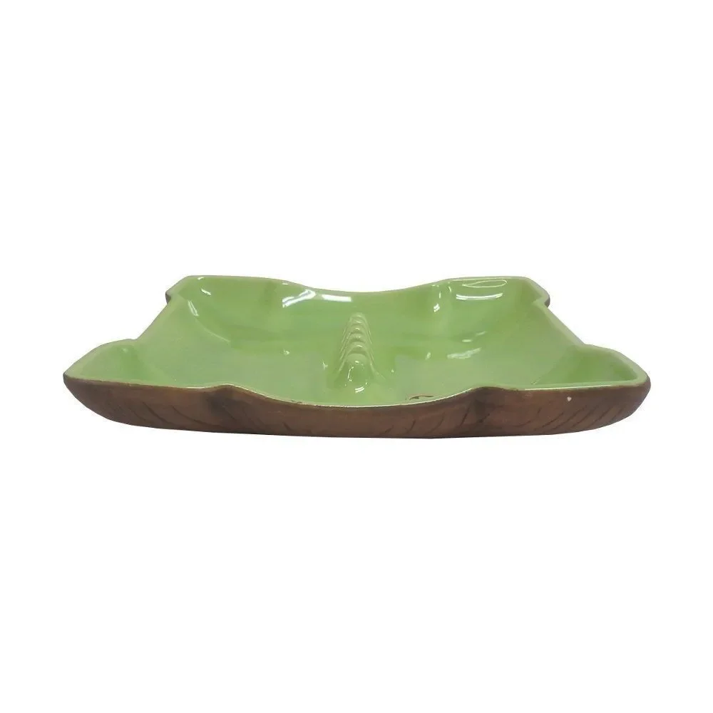 Mid-Century Ceramic Ashtray Lime Green Faux Bois Berkley California Pottery